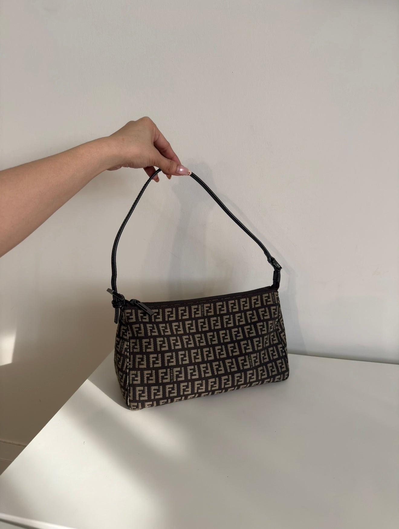 Fendi Zucchino Mini Pochette Shoulder Bag – Brown FF Canvas